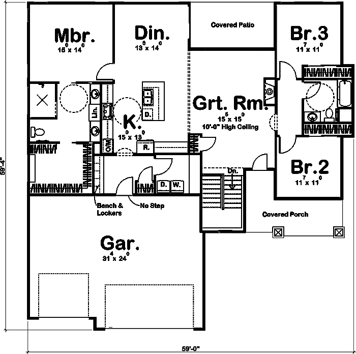 Floor Plan First Story of Bungalow Plan #100-1297