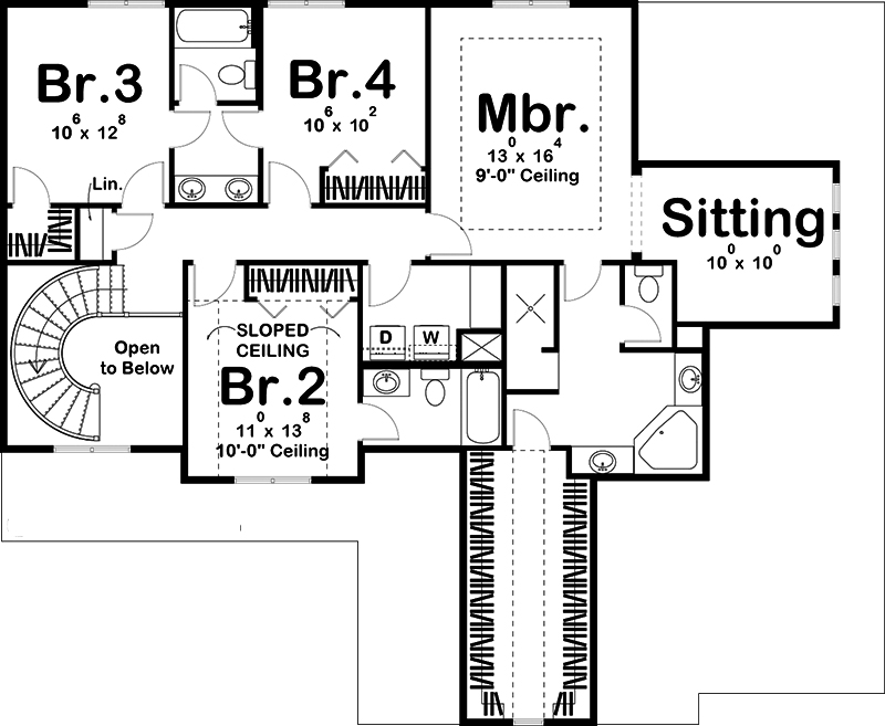 Floor Plan Second Story of Traditional Plan #100-1298