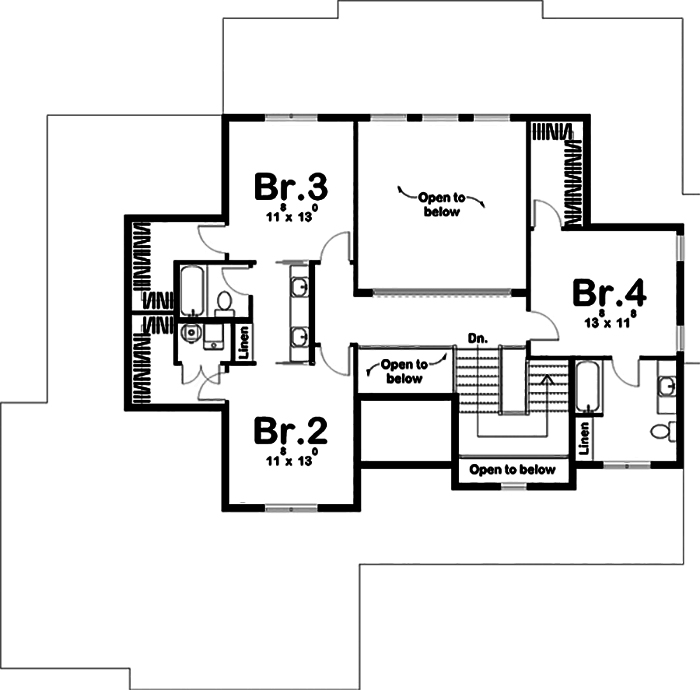 Floor Plan Second Story of Tuscan Plan #100-1300