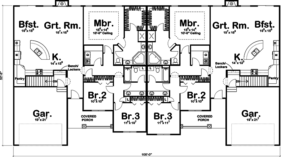 Floor Plan First Story of Traditional Plan #100-1301