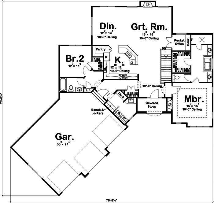 Floor Plan First Story of Craftsman Plan #100-1302
