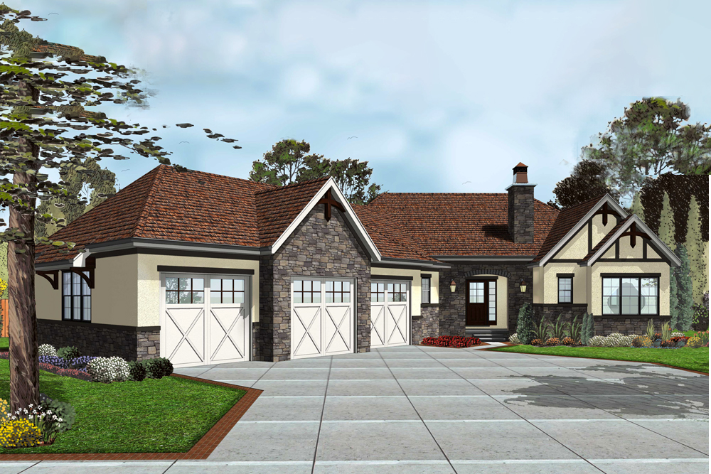 Front elevation of Craftsman home (ThePlanCollection: House Plan #100-1302)
