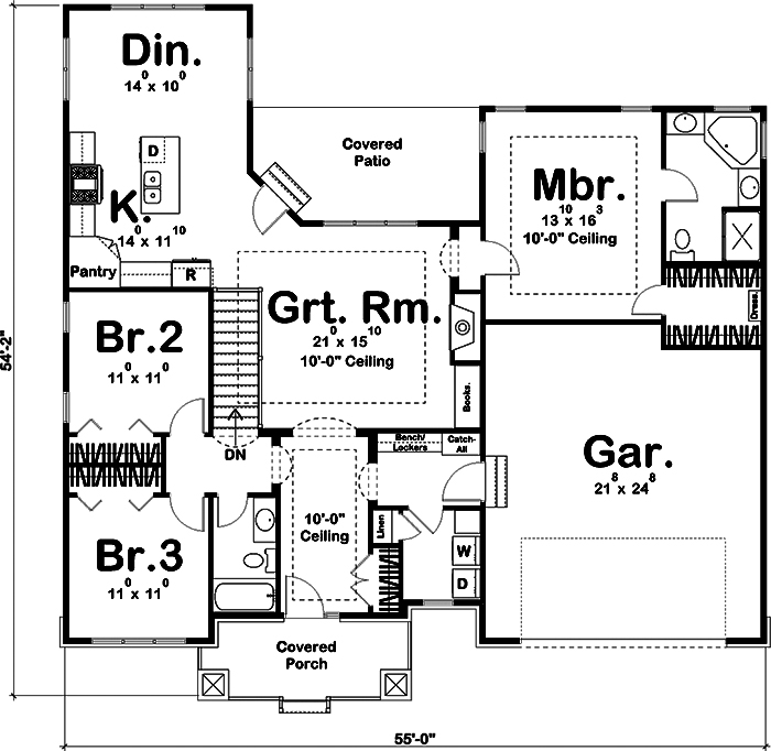 Floor Plan First Story of Cottage Plan #100-1304