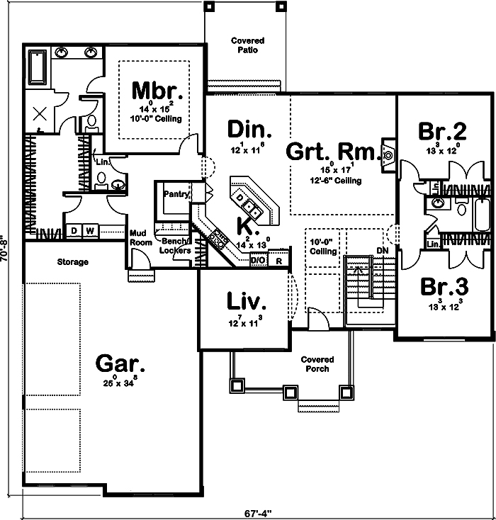 Floor Plan First Story of Traditional Plan #100-1305