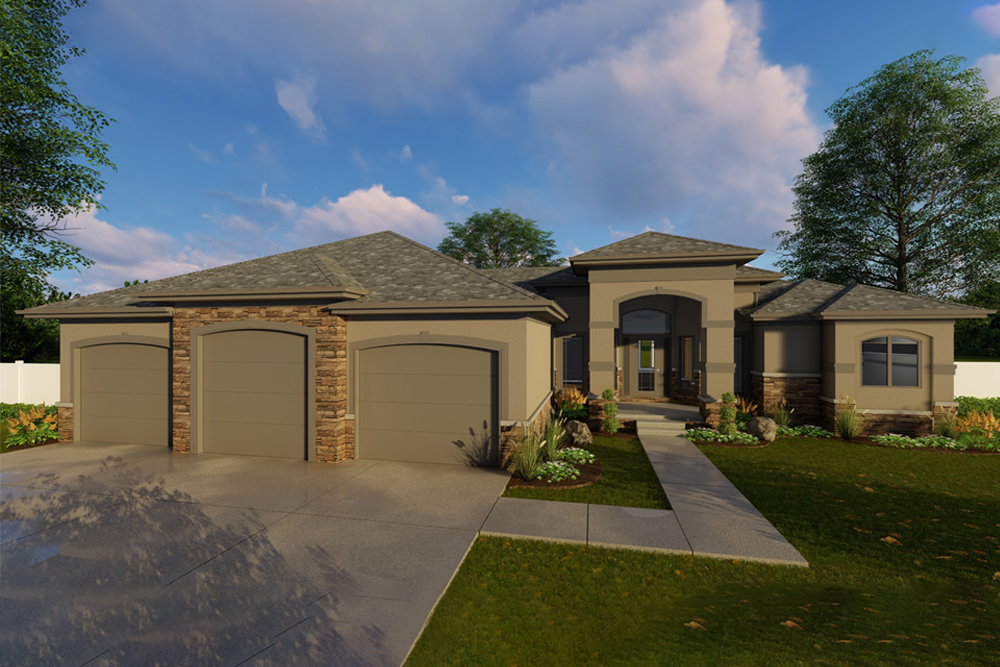 Front elevation of Mediterranean home (ThePlanCollection: House Plan #100-1307)