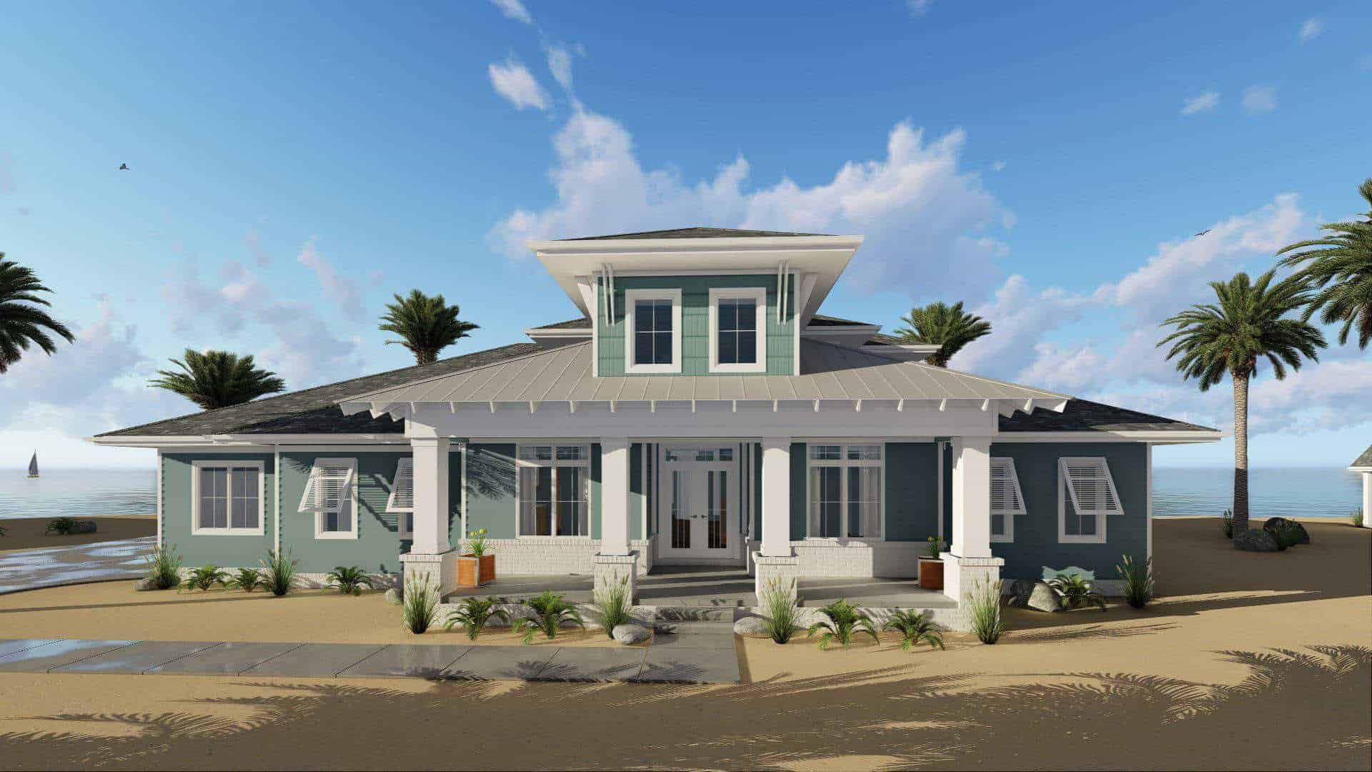 Front elevation of Coastal home (ThePlanCollection: House Plan #100-1310)
