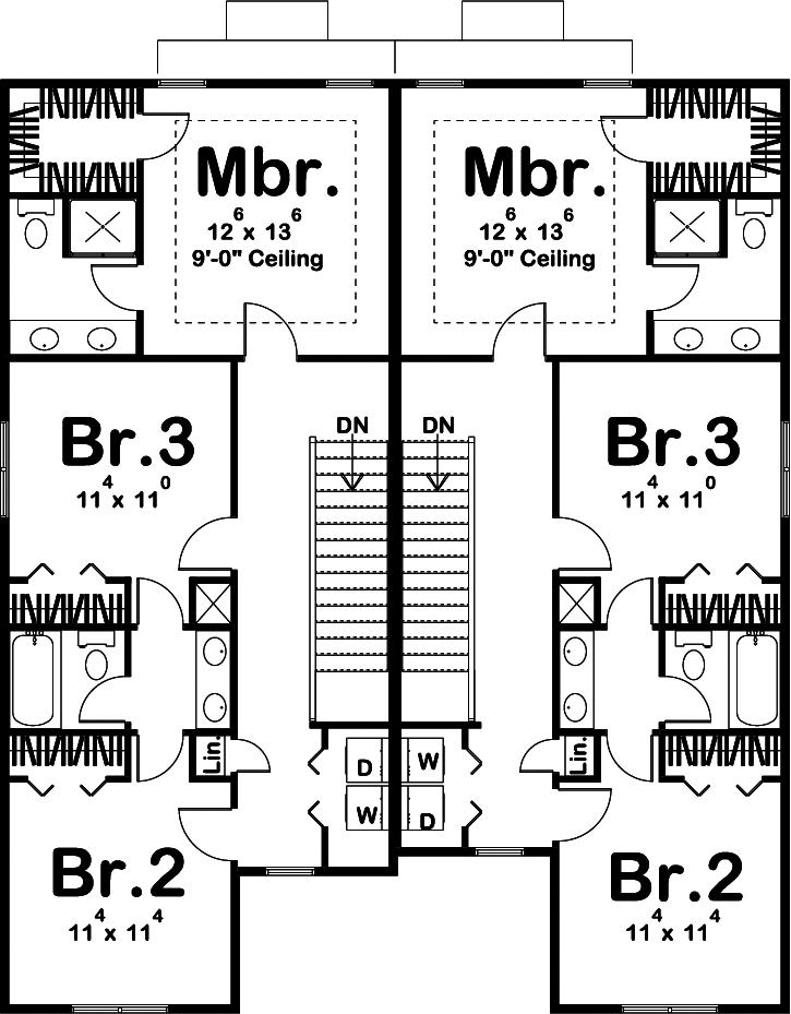 Floor Plan Second Story of Craftsman Plan #100-1311