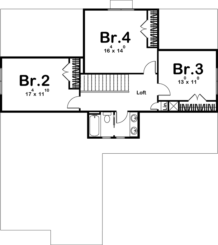 Floor Plan Second Story of Craftsman Plan #100-1312
