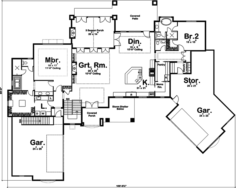 Floor Plan First Story of Craftsman Plan #100-1314