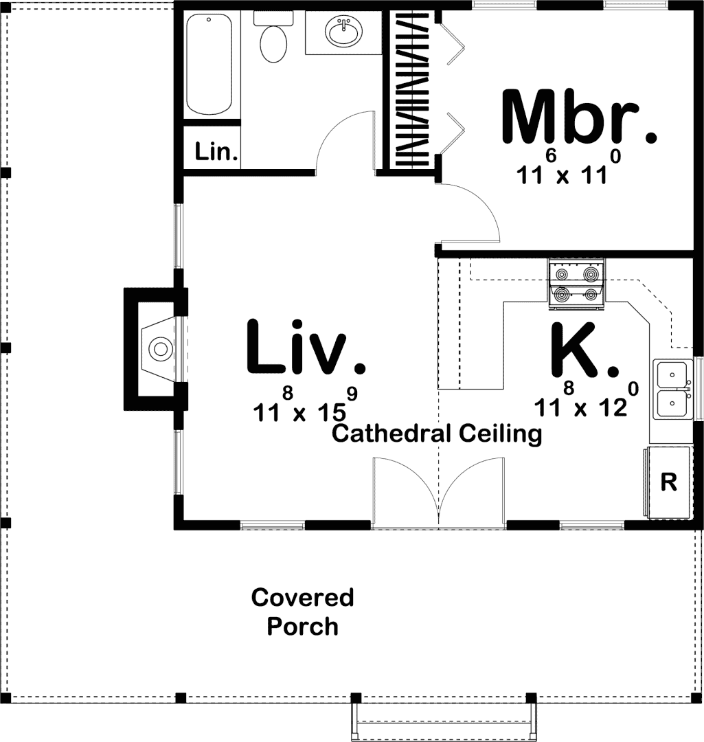 Floor Plan First Story of Cottage Cabin Plan #100-1315