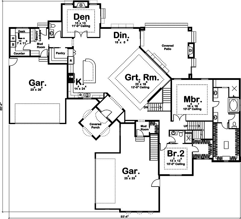 Floor Plan First Story of Tuscan Plan #100-1316