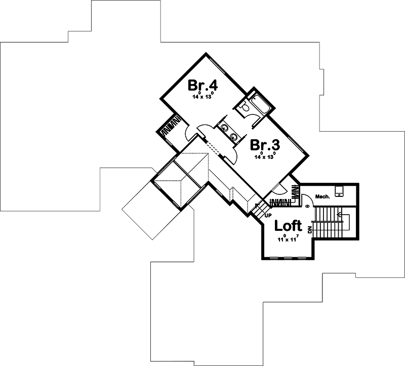Floor Plan Second Story of Tuscan Plan #100-1316