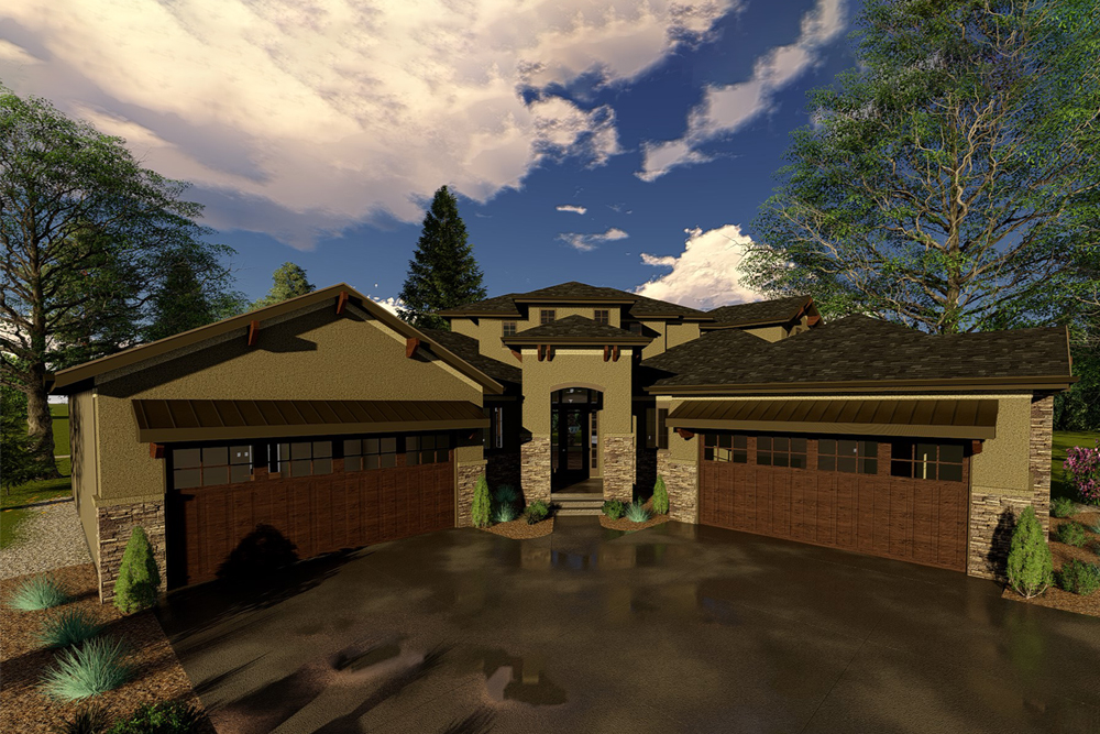 Front elevation of Tuscan home (ThePlanCollection: House Plan #100-1316)