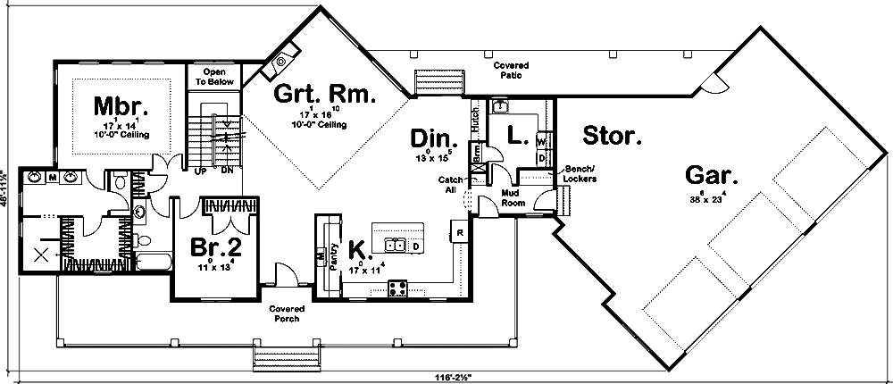 Floor Plan First Story of Farmhouse Plan #100-1318
