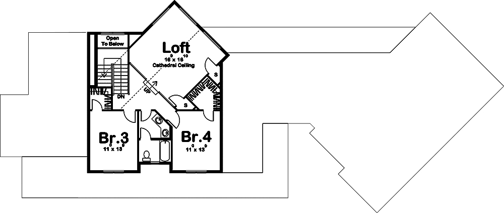 Floor Plan Second Story of Farmhouse Plan #100-1318