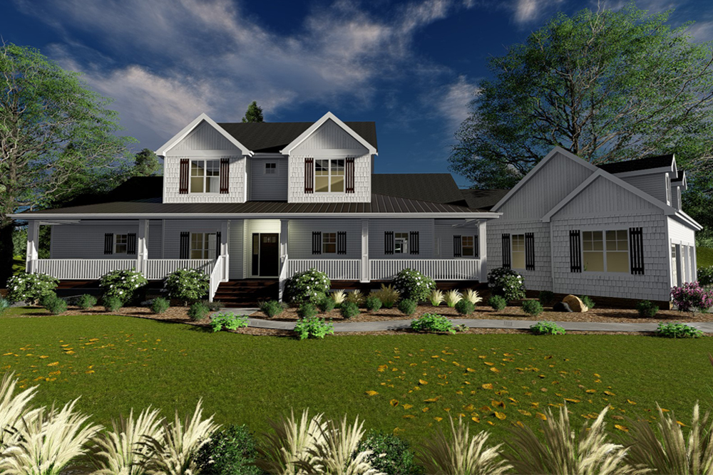 Front elevation of Farmhouse home (ThePlanCollection: House Plan #100-1318)