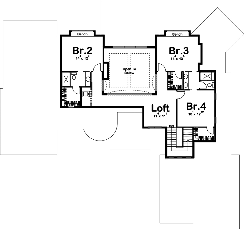 Floor Plan Second Story of Tuscan Plan #100-1326