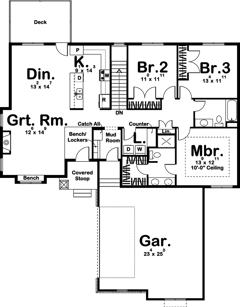 Floor Plan First Story of Traditional Plan #100-1328