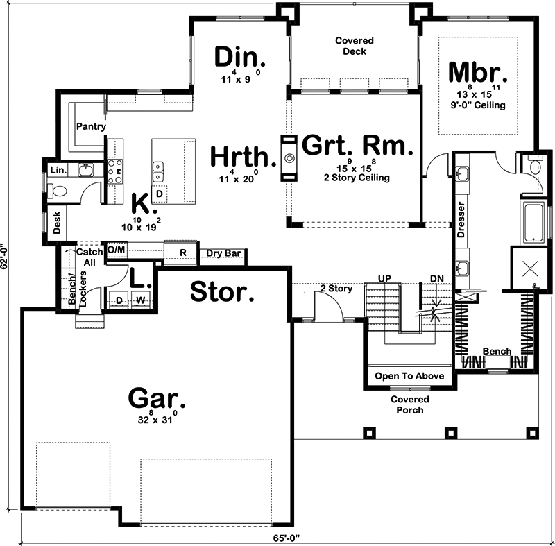 Floor Plan First Story of Craftsman Plan #100-1329