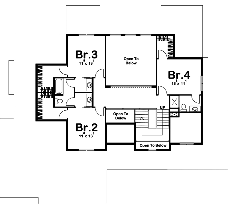 Floor Plan Second Story of Craftsman Plan #100-1329