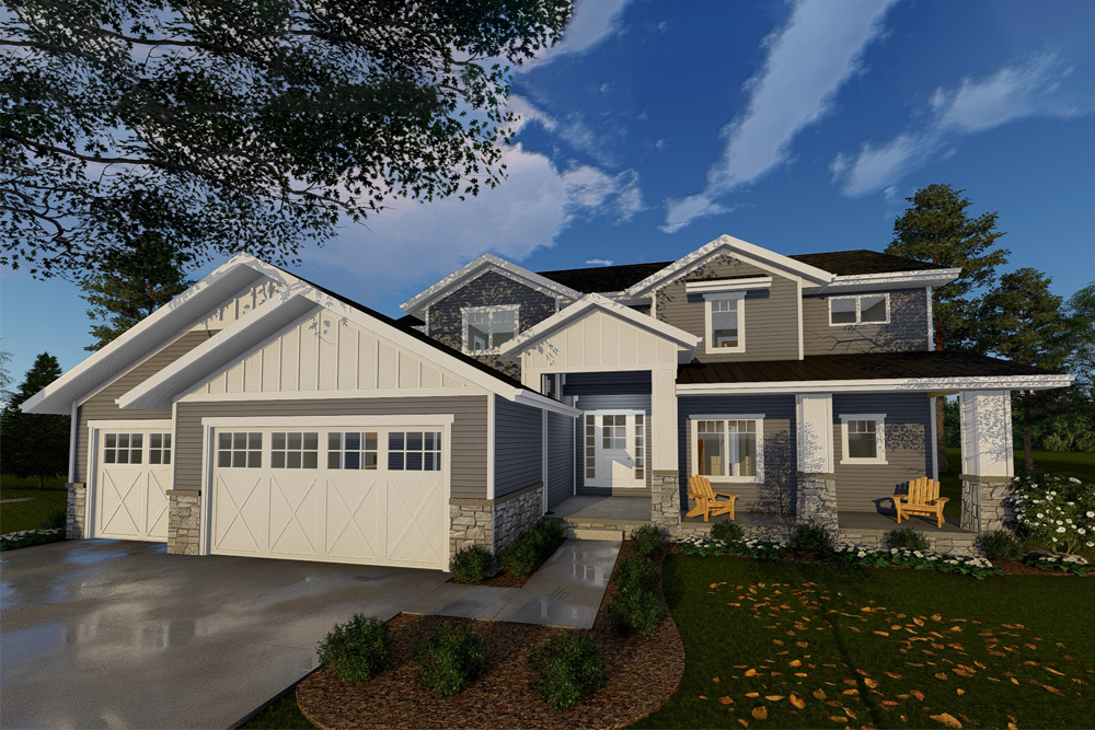 Front elevation of Craftsman home (ThePlanCollection: House Plan #100-1329)