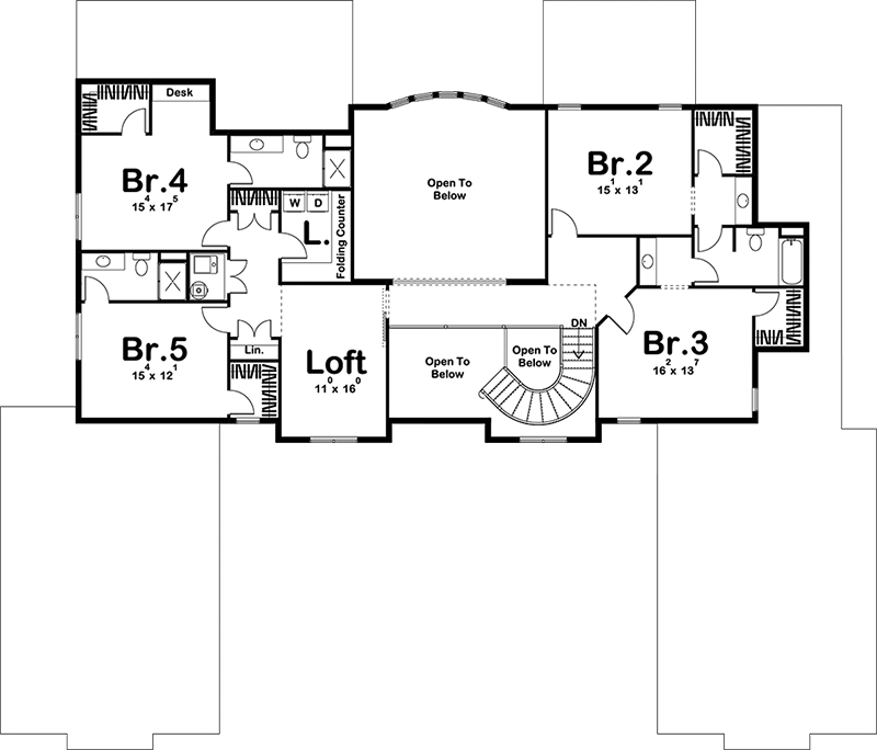 Floor Plan Second Story of Mediterranean Plan #100-1331