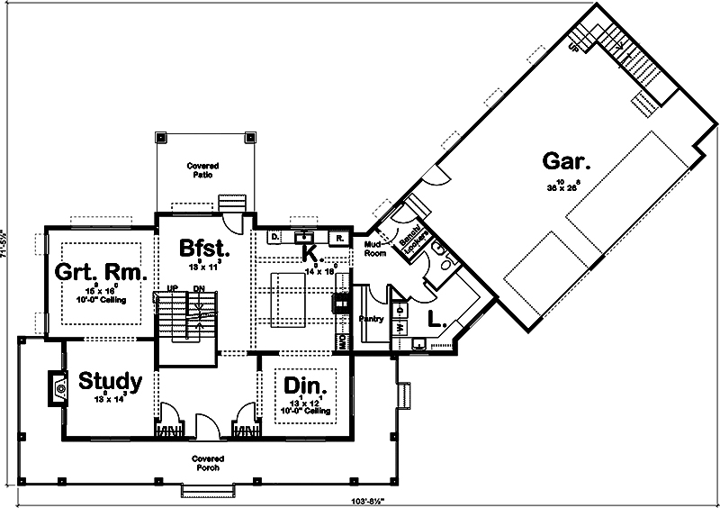 Floor Plan First Story of Farmhouse Plan #100-1332