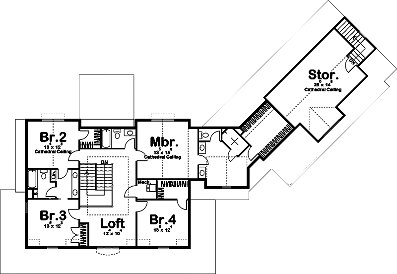 Floor Plan Second Story of Farmhouse Plan #100-1332