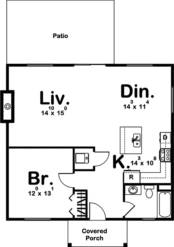 Floor Plan First Story of Cottage Plan #100-1334