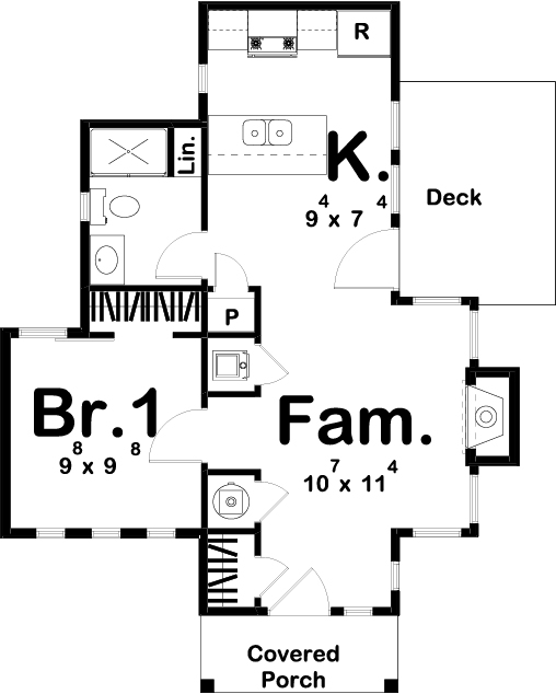 Floor Plan First Story of Cottage Plan #100-1340