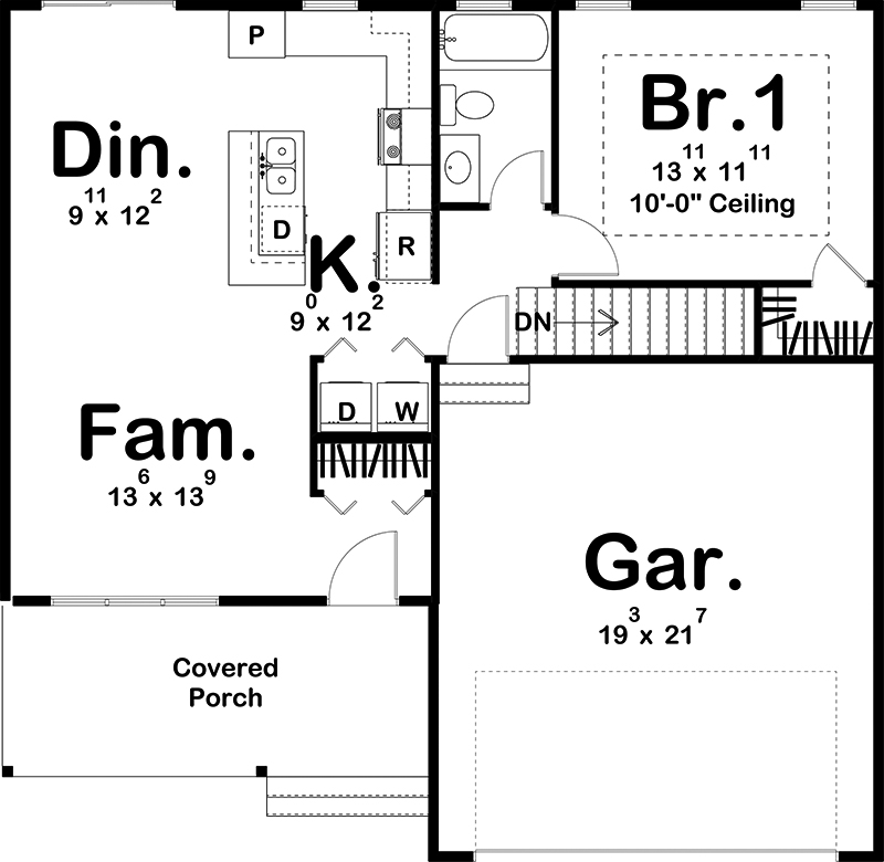 Floor Plan First Story of Traditional Plan #100-1342