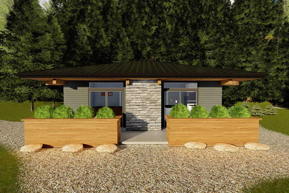 Front elevation of Contemporary home (ThePlanCollection: House Plan #100-1346)