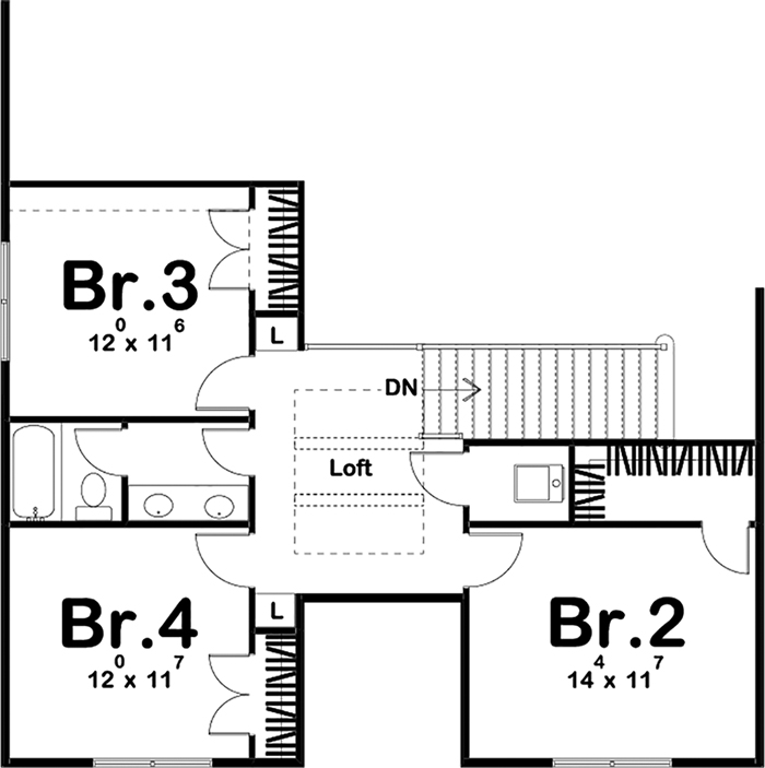 Floor Plan Second Story of Farmhouse Plan #100-1356
