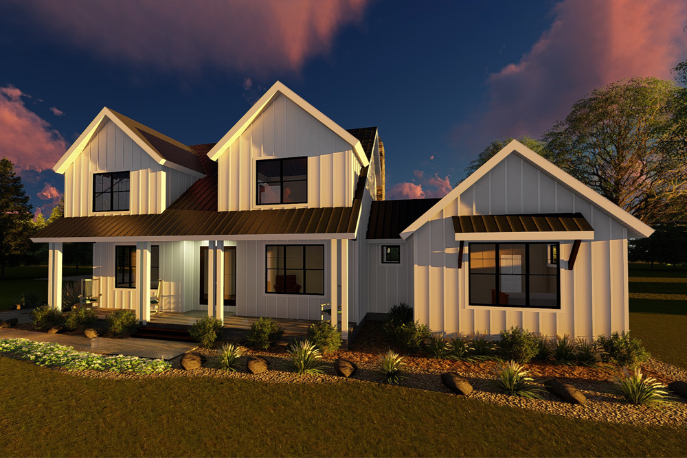 Front elevation of Farmhouse home (ThePlanCollection: House Plan #100-1356)