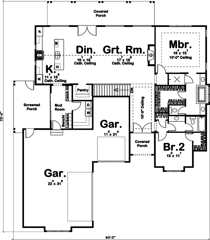 Floor Plan First Story of Farmhouse Plan #100-1357