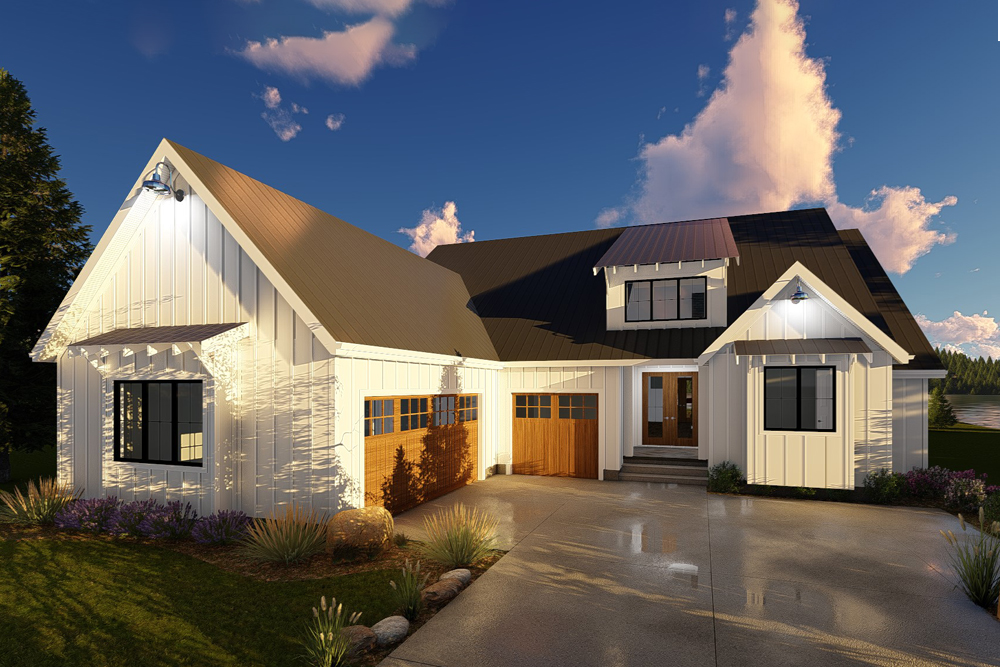 Front elevation of Farmhouse home (ThePlanCollection: House Plan #100-1357)