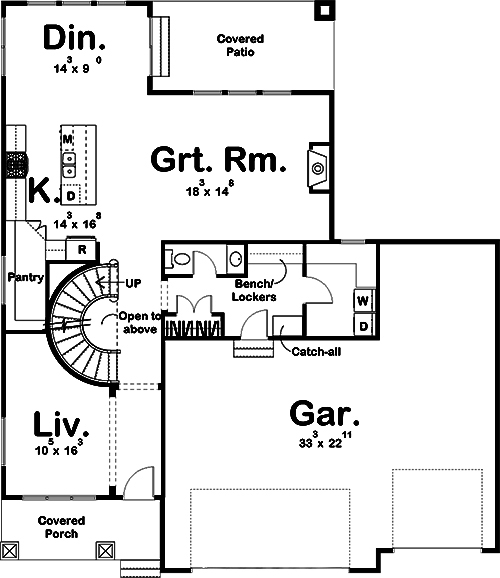 Floor Plan First Story of Craftsman Plan #100-1358