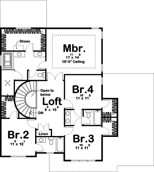 Floor Plan Second Story of Craftsman Plan #100-1358