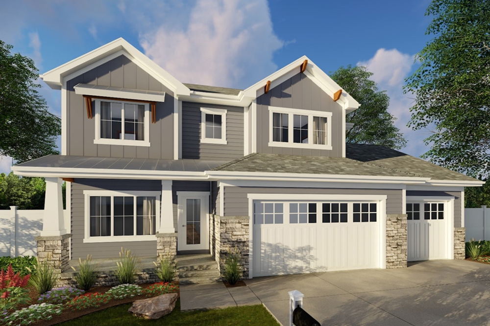 Front elevation of Craftsman home (ThePlanCollection: House Plan #100-1358)