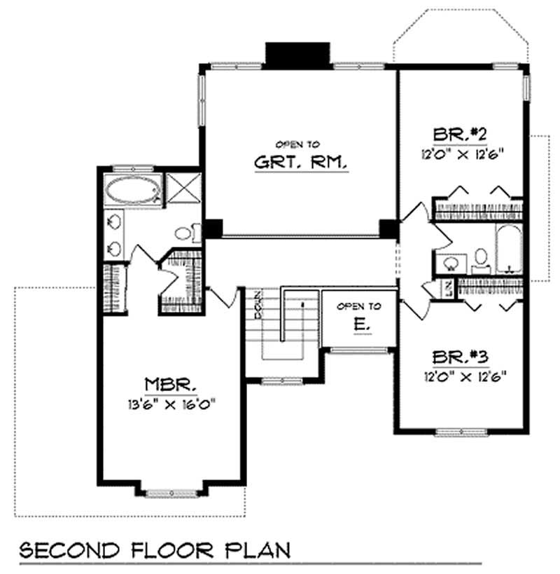 Floor Plan Second Story of Colonial Plan #101-1001