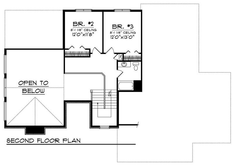 Floor Plan Second Story of Colonial Plan #101-1005
