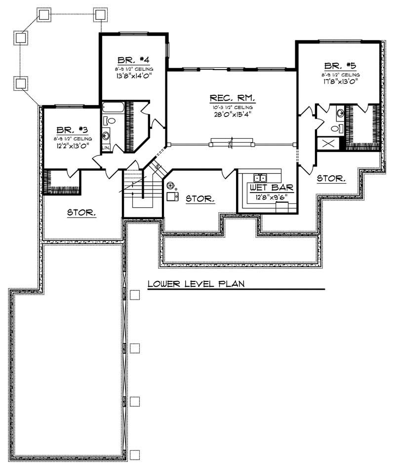 Floor Plan Basement of Colonial Plan #101-1006