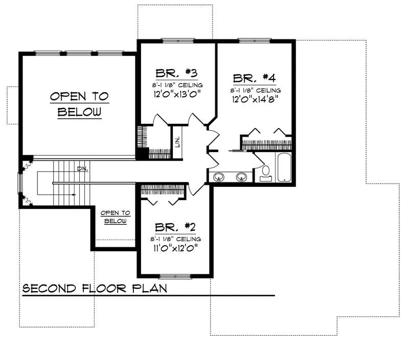 Floor Plan Second Story of Colonial Plan #101-1007