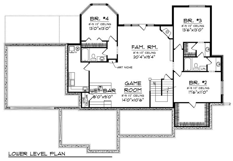 Floor Plan Basement of Country Plan #101-1008