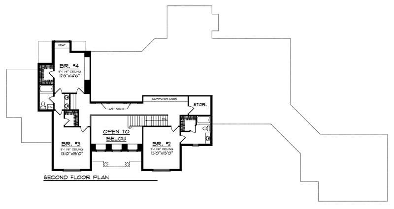Floor Plan Second Story of European Plan #101-1017