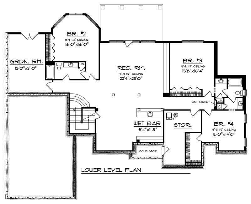 Floor Plan Basement of Country Plan #101-1018