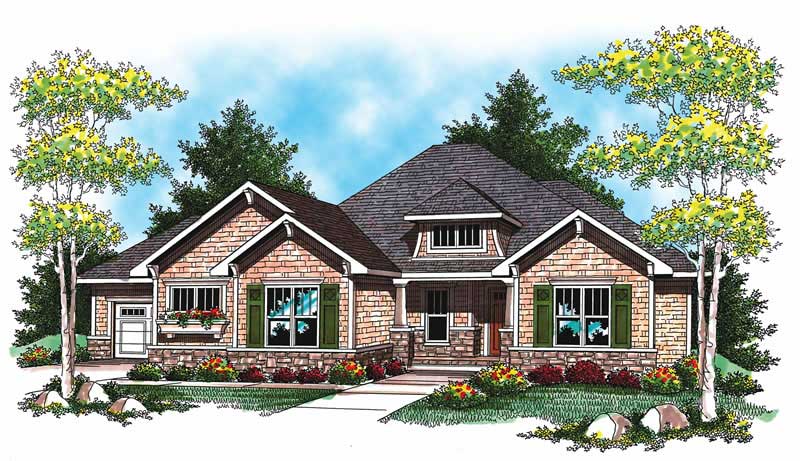 Front elevation of Ranch home (ThePlanCollection: House Plan #101-1023)