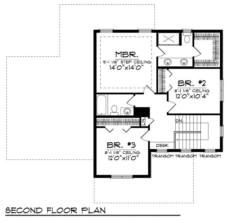 Floor Plan Second Story of Ranch Plan #101-1024