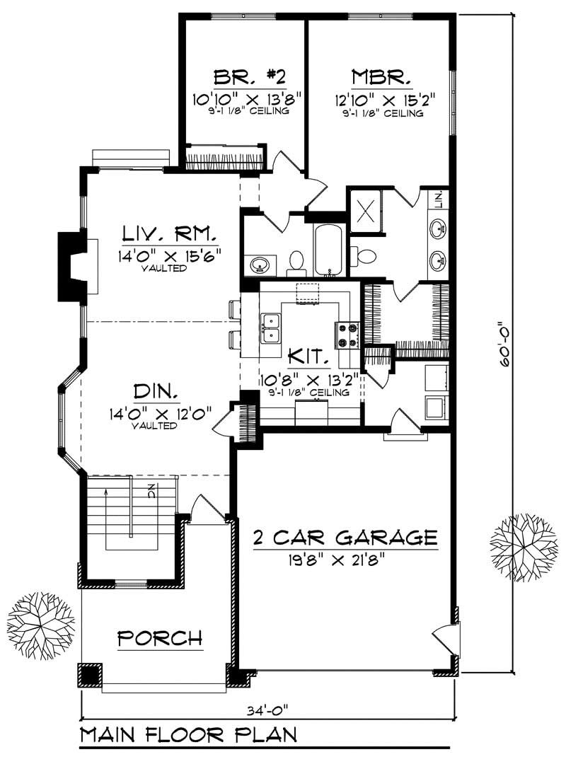 Floor Plan First Story of Ranch Plan #101-1025