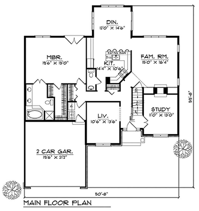 Floor Plan First Story of Colonial Plan #101-1032